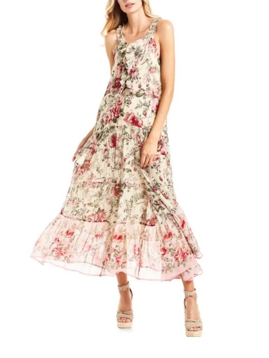 Secret Mission Dresses & Skirts - SECRET MISSION Emmeline Ruffle-Trim 100% Silk Maxi Dress Size Medium